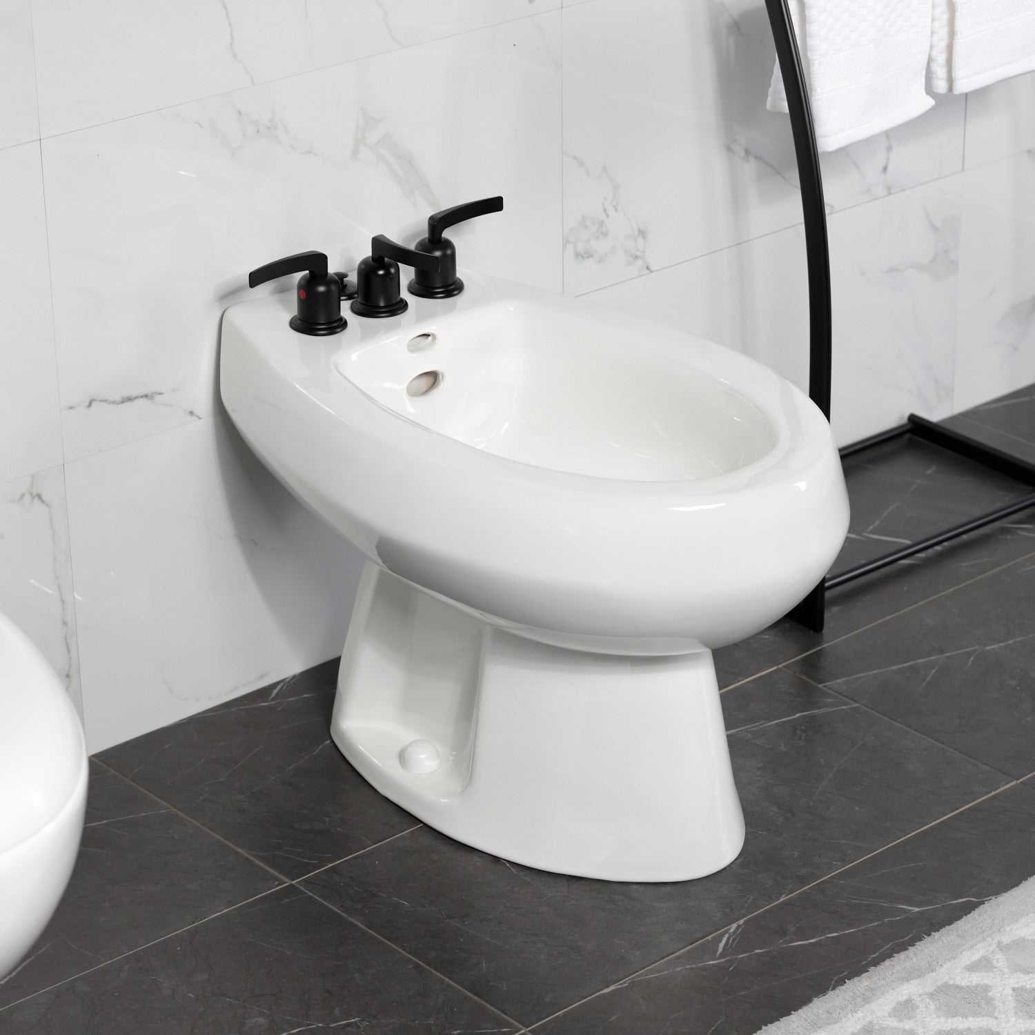 Kingston Tulare KB6320EFL - Centurion Three-Handle Deck Mount Vertical Spray Bidet Faucet with Brass Pop-Up, Matte Black — thumbnail 3